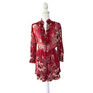 Zimmermann Juno Floral Print Cotton Silk Blend Playsuit Romper Brick Red Size 2